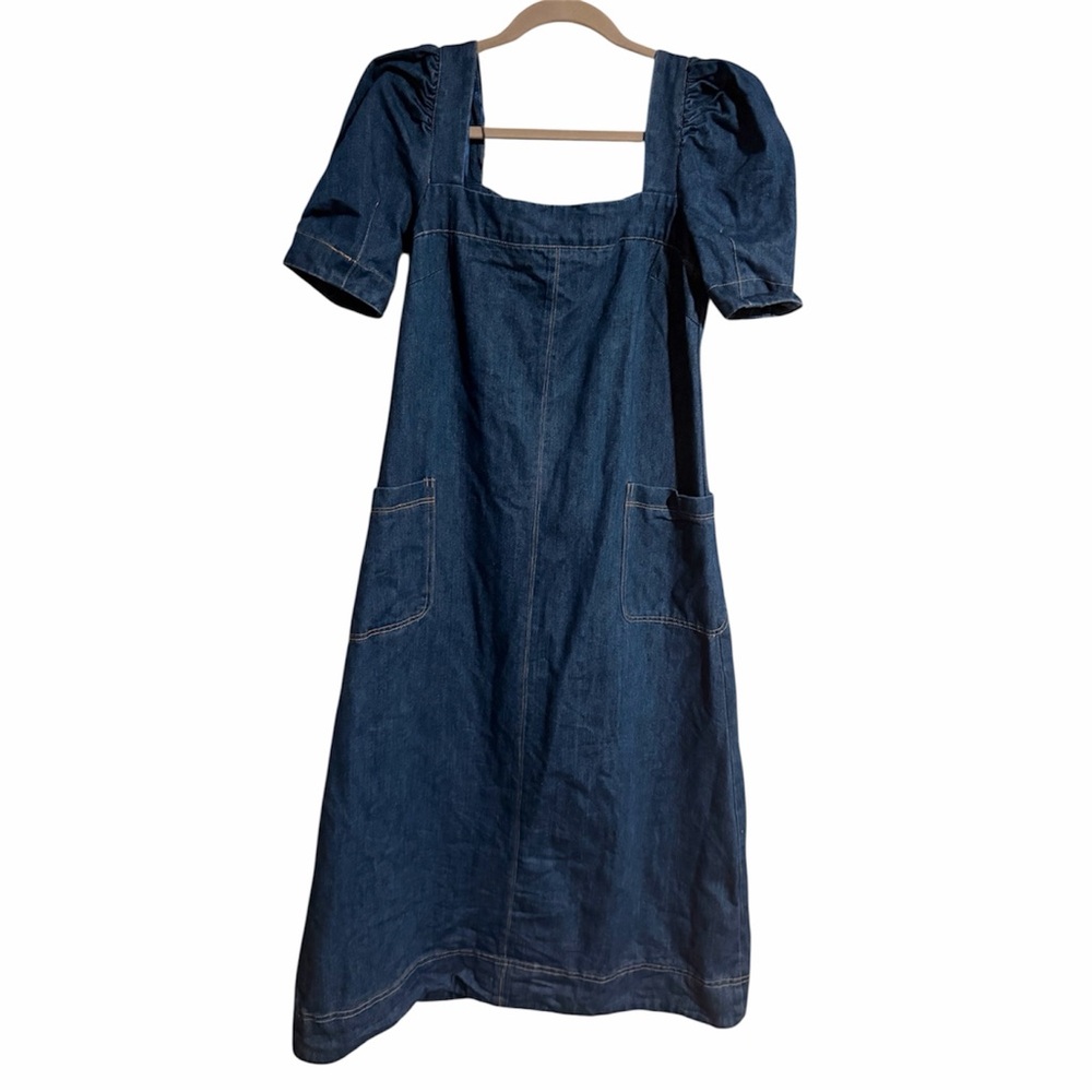 MABLE Denim Puff Sleeve Midi Dress Western Rodeo Country Concert Gameday